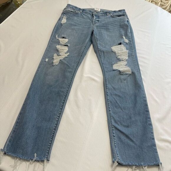 Hudson Riley Crop Relaxed Straight Destroyed Denim Jeans Size 28 - Picture 1 of 10